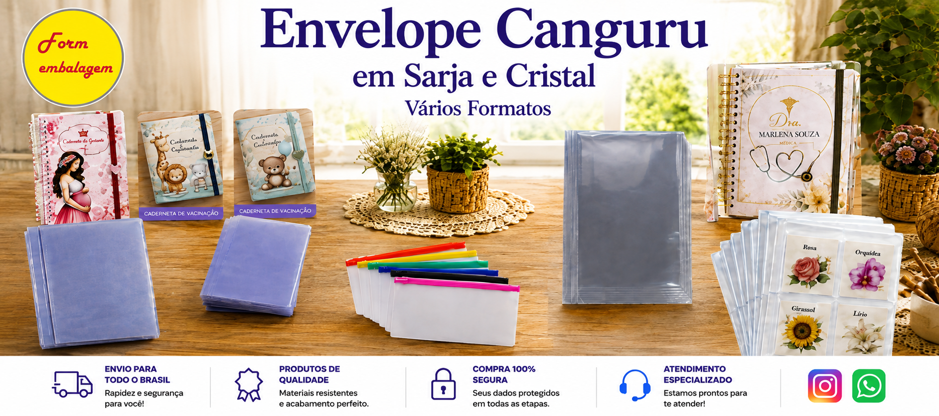 Envelope Canguru em Sarja e Cristal - Form Embalagem